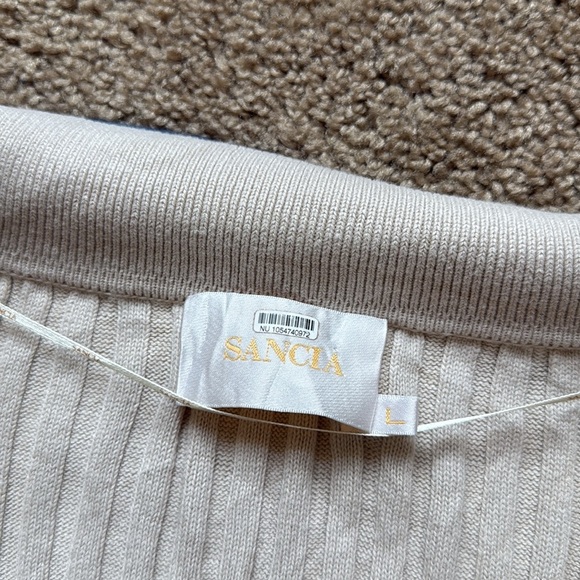 Anthropologie Sancia The Atalie Polo Ribbed Knit Oversized Cream/Blue Sweater - Picture 6 of 13